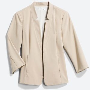 Kensie Notched Collar Beige 3/4 Sleeve Blazer